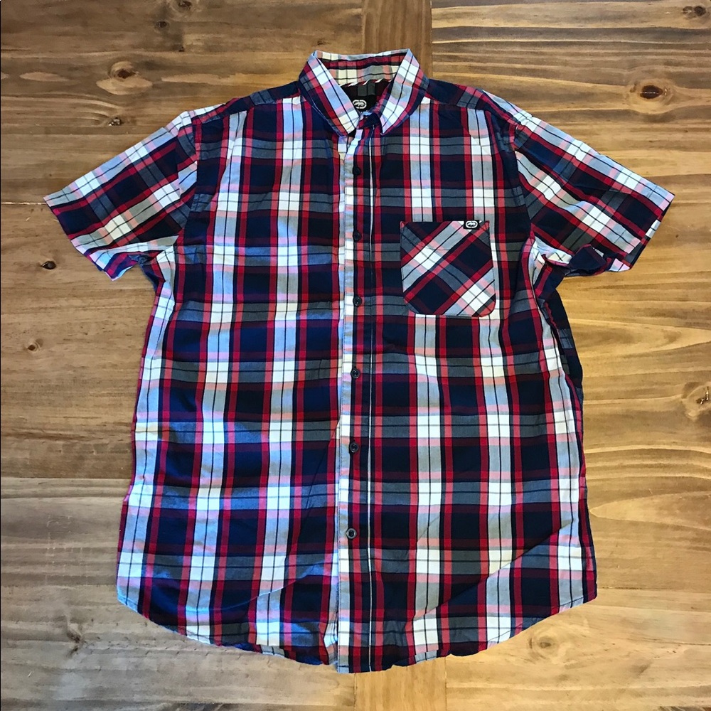 Ecko blue and red plaid oxford button down Sz M